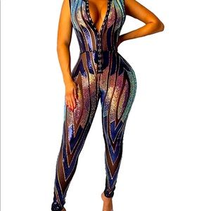 Blue black multiple color jumpsuit